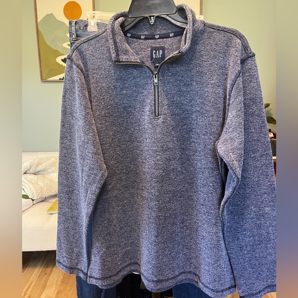 GAP Men's Heathered Slate Blue Quarter-Zip Sweater